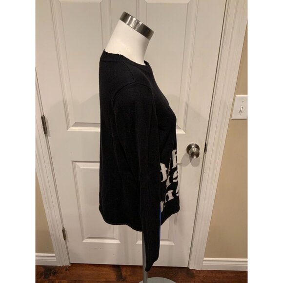 Lisa Todd Black Sweater W/ Blue Trim & White Lettering, Size Medium - Picture 3 of 6